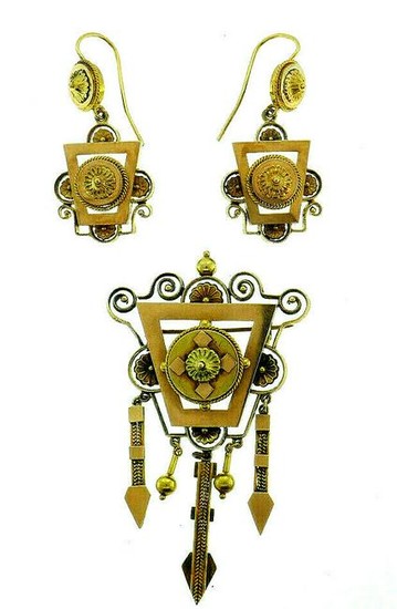 Victorian 10k Rose Gold Earrings Brooch Set