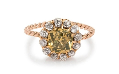 Victorian, Fancy Colored Diamond and Diamond Ring