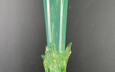 Victorian Green Uranium Glass Vase, Thomas Webb