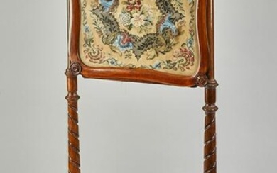 Victorian walnut and needlepoint fireplace screen