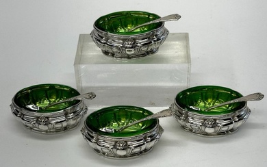 Vier Antiek zilver zout en pepervaatjes - Salt and pepper container set - Silver