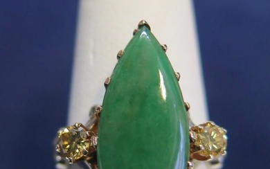 Vintage 14K Jade & Yellow Diamonds Ladies Ring