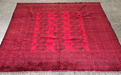 Vintage Afghan hand knotted pure wool Filpa Kundus carpet in red & black tones 352 x 248cm
