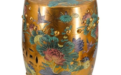 Vintage Chinese Ceramic Gilt Garden Drum Stool