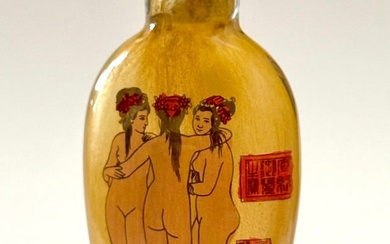 Vintage Chinese Inside Painted Glass Risque Snuff Bottle