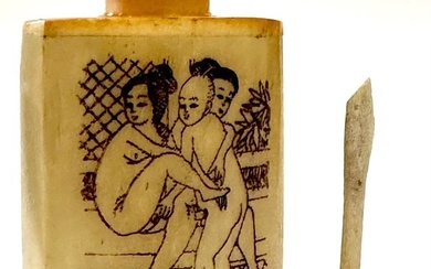 Vintage Chinese Scrimshaw style Erotic Bone Snuff Bottle