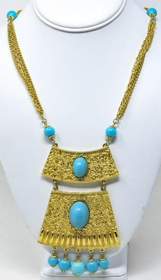 Vintage Goldette Gilt & Faux Turquoise Necklace