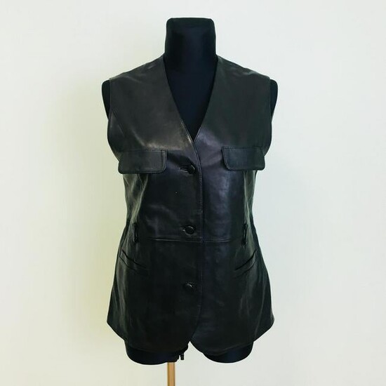 Vintage Women's Suede Leather Black Vest Waistcoat