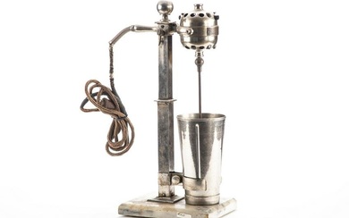 Vintage single Milk Shake Mixer, circa early 1900s with marble base, nickel over brass, manufactured