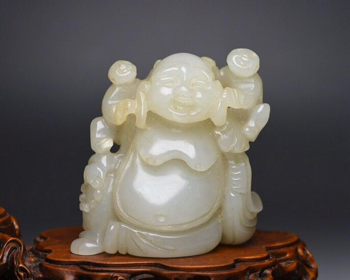 Vintage statue Buddha Qing Dynasty handcarved figure