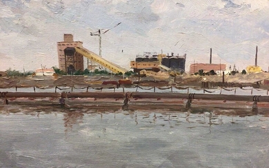 Vladimir Sosnovski (1921-1990) oil on canvas laid onto board, industrial landscape