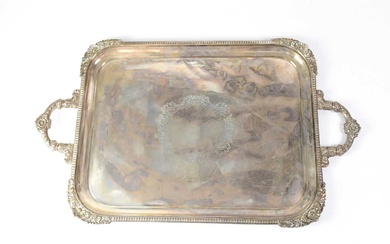 WALKER & HALL; an Edwardian hallmarked silver twin-handled rectangular tray...