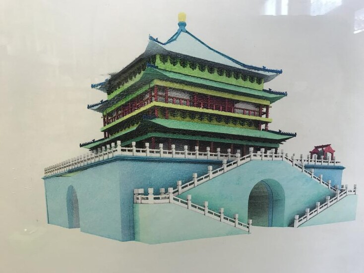 WANG JIYU Signed Ltd Ed Lithographic Temple