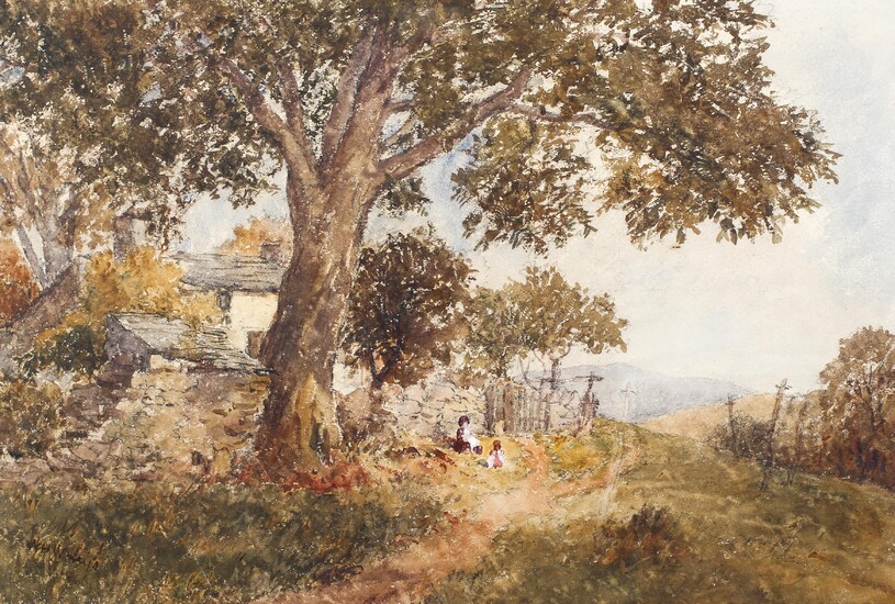 WH Wileys (Late 19th Century), figures before a cottage in woodland, watercolour