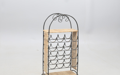 WINE RACK, wrought and wood.