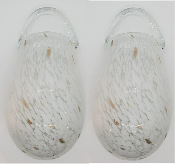White Hand Blown Murano Glass Bulb, Pair