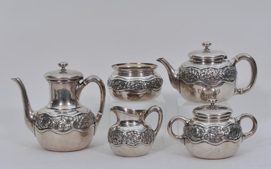 Whiting sterling silver five piece floral repousse