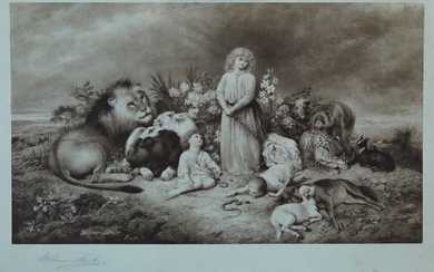 William Strutt, British 1825-1915- Peace; lithograph, bears signature in pencil and within the plate, bears publisher's blindstamp, 40.5 x 61 cm (unframed)