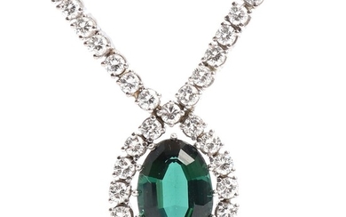 Willy Junget: Diamond and tourmaline necklace set with numerous brilliant-cut diamonds and faceted tourmaline, mounted in 18k white gold. L. 44 cm.