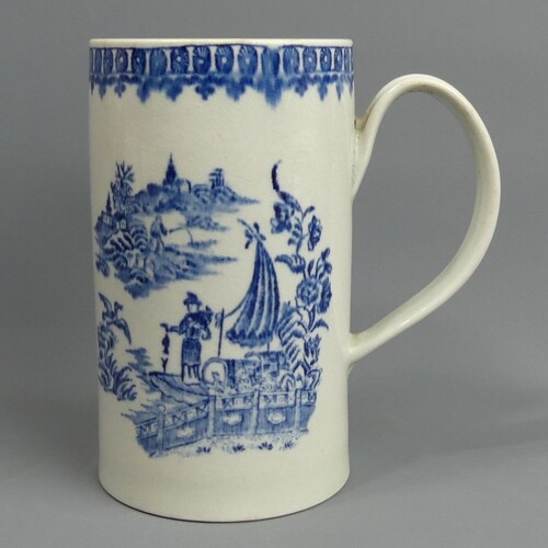 Worcester 18th century blue and white cider mug in the Fishe...