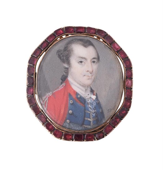 Y English School (18th century), An officer, c.1760, wearing red coat with blue facings