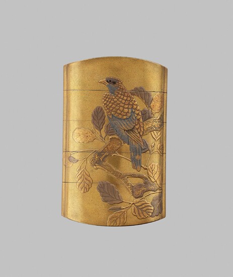 YOYUSAI: A FINE GOLD LACQUER FOUR-CASE INRO WITH A HAWK AND TWO HERONS