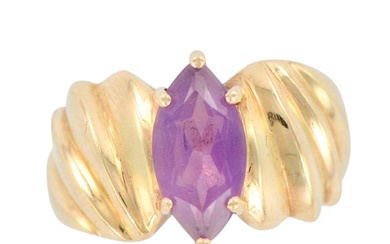 Yellow Gold and Amethyst Wide Band Ring