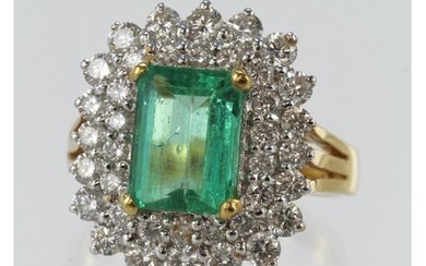 Yellow gold (tests 18ct) diamond and emerald double halo clu...