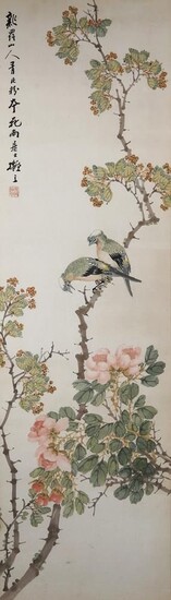 ZHANG LINGNIAN (20e SIÈCLE) OISEAUX ET FLEURS Quatre peintures chinoises, encre et couleur sur papier,...