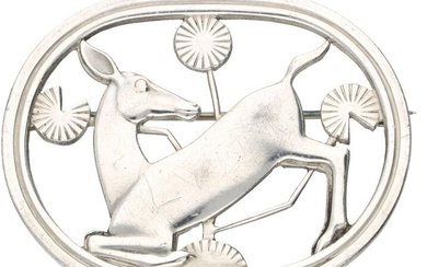 Zilveren Georg Jensen no.256 'Kneeling Deer' broche 925/1000.