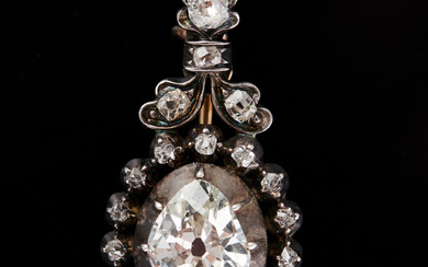 brooch, 585 rose gold, silver, diamonds, late 19th century.