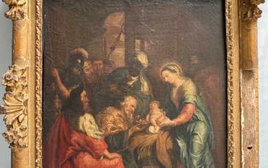 d'après Peter Paul RUBENS (1577-1640) L'adoration des mages Huile sur toile 75 x 60 cm...