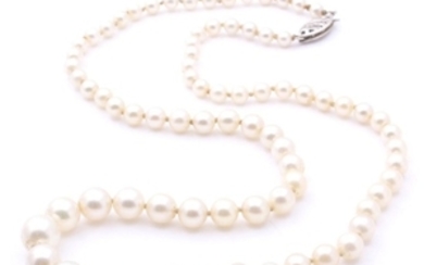 14K White Gold Graduated Pearl Necklace, Vintage