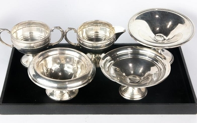 (lot of 5) Sterling silver weighted hollowware group