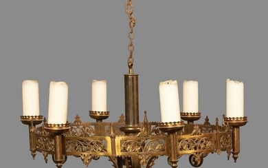 neo-gothic Sint-Jacobskerk ceiling candlestick, (1) - Bronze - Early 19th century
