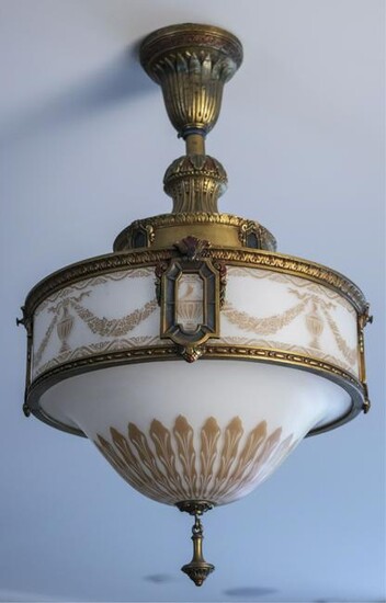 Empire Style Bronze and Glass Ceiling Fixture