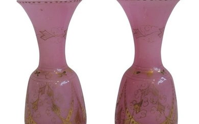 1 Pair of pink opaline vases, with gold...
