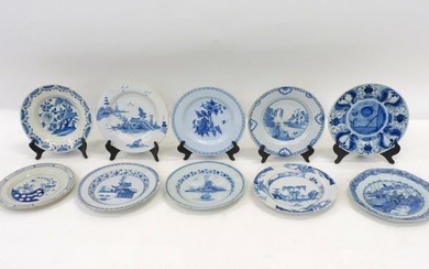 (10) English Delft plates and bowl, 18th century