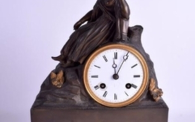 A 19TH CENTURY FRENCH BRONZE MANTEL CLOCK modelled with
