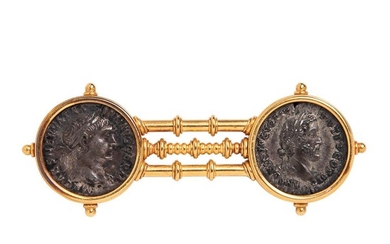 Archeological Revival Gold and Silver Coin Brooch