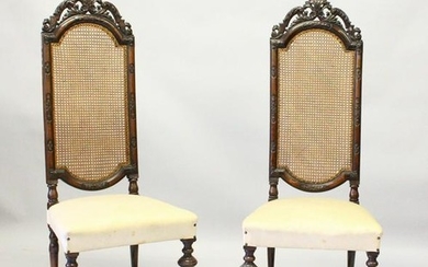A PAIR OF DUTCH STYLE WALNUT HIGH BACK CHAIR, LATE 19TH