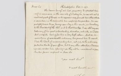 Jefferson, Thomas (1743-1826) Autograph Letter Signed as Secretary of State, Philadelphia, 5 November 1793.