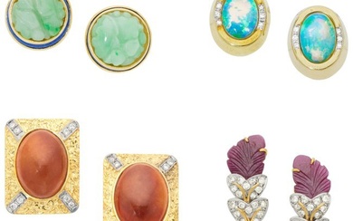 11018: Diamond, Multi-Stone, Gold Earrings Stones: Ful