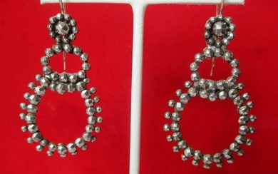Pair of Antique 2 1/2-Inch Cut-Steel Earrings With