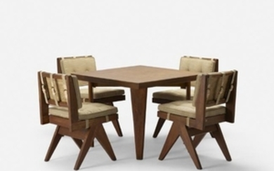 Pierre Jeanneret, table, four chairs, Chandigarh