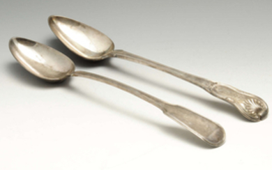 Two Georgian silver basting spoons.