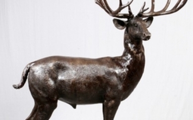 BRONZE LIFE SIZE STANDING STAG GARDEN SCULPTURE MATE TO ABOVE 76 70