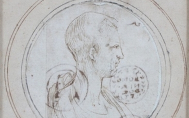FRANCESCO MAZZUOLI ITALIAN 1763 1839 FRAGMENT OF CIRCULAR INK DRAWING PARMIGIANINO