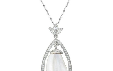 13.52-Carat Natural Pearl and Diamond Pendant Necklace