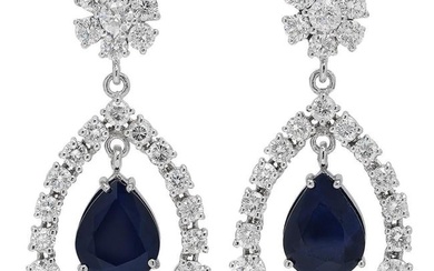 14K Gold 10.14ct Sapphire 7.11ct Diamond Earrings